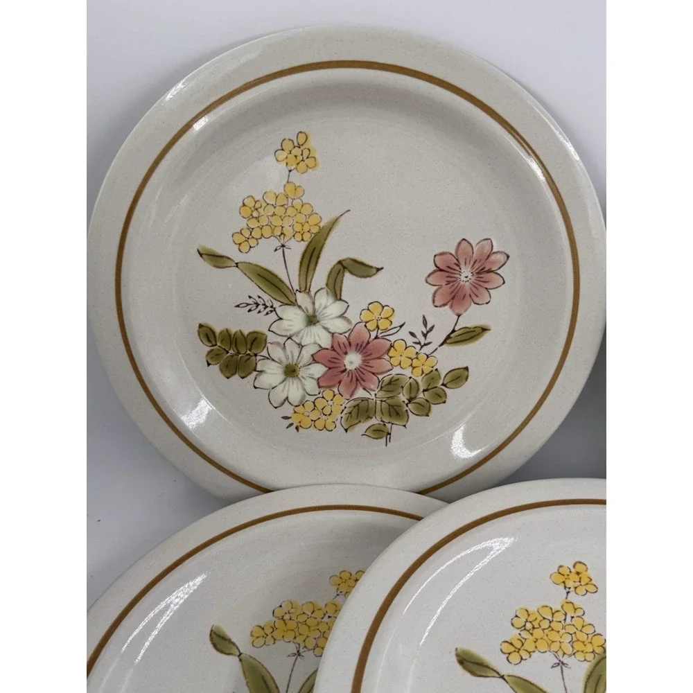 Dinner Plates 8 ct VTG Kingsbury Stoneware Spring Blossom Floral Japan 10.5